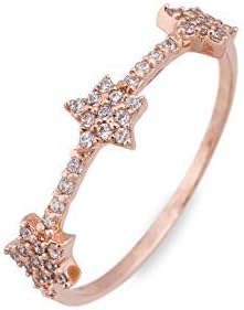 Annie LeBling Girls Jewelry String of Lights Ring - Rose Gold Plated Band Cubic Zirconia Stars; Size 6 Ring