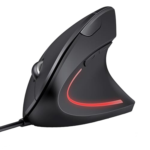 TECKNET Wired Ergonomic Mouse, 6400 DPI Wired Vertical Mouse, USB Cable 1.5 m, 6 Buttons for PC, Computer, Laptop, Mac – Black