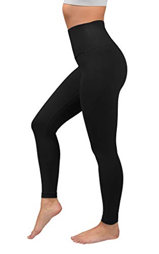 90 Degree By Reflex Cotton Super High Waist Ankle Length Compression Leggings with Elastic Free Waistband - Black - XL