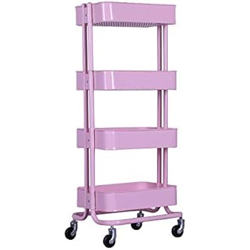organizer utility rolling cart trolley tier shelves bathroom wheels metal storage pink kitchen duty heavy service