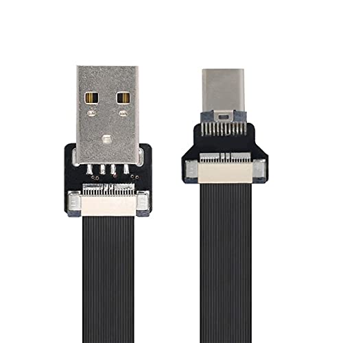 NFHK USB 2.0 Type-A Male to USB-C Type-C Male Data Flat Slim FPC Cable for FPV & Disk & Phone 50CM