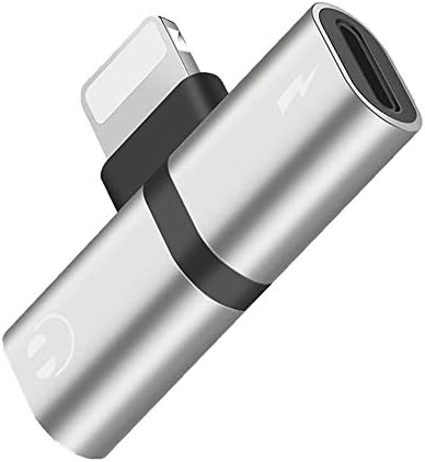Fanxieast 2 in 1 Dual Ports Splitter Adapter, Mini Double Ports Headphone Audio & Charge Adapter Phone X/8/7/6S/6/Plus/SE/5S/5C/XS/XR/XS Max (Silver)