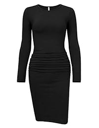 Vestido ajustado sin mangas con cuello en V y manga larga con pliegues, manga larga, hasta la rodilla, casual, de Laughido