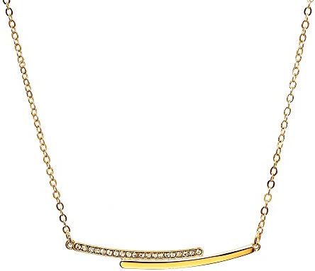 CONIFERA Bar Necklace 18 Inch Alloy Gold Plated with Rhinestone for Women Girl