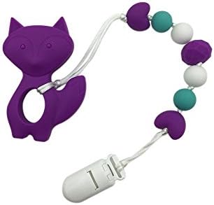 Fox Teether Of Silicone Teething Pacifier Clip - Silicone Universal Soother Clip - Baby and Mommy Beads Silicone Teething (Purple)