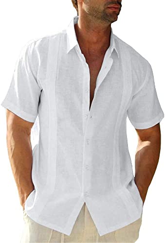 JEKAOYI Mens Linen Button Down Short Sleeve Shirt