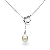 Sterling Silver Open Heart Shape with 9x11mm Cultured Pearl Chain Pendant Necklace, 21