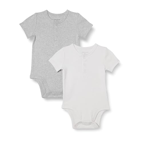 Amazon Essentials Body Henley Mixte Bébé, Lot de 2, Gris Clair Chiné/Ivoire, 6-9 mois