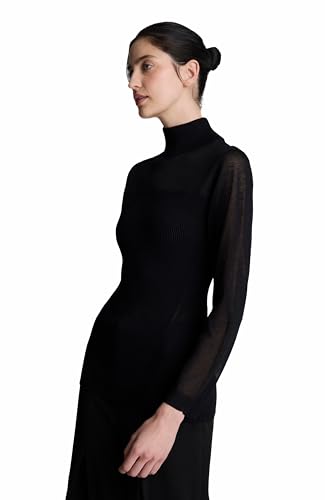 Kenneth Cole Women's Long Sleeve Sheer Mockneck Sweater