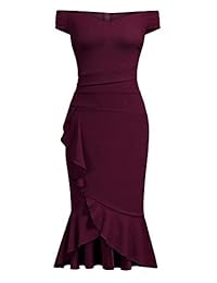 Knitee vestido de cóctel de noche con cuello en V y volantes, con cintura plisada