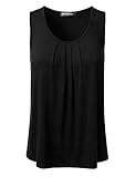 DRESSIS Women's Basic Soft Pleated Scoop Neck Sleeveless Loose Fit Tank Top BLACK M