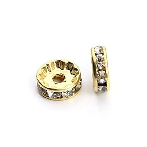 Generic (200 pcs) Rhinestone Spacers Beads Golden for Jewellery Making Designing & Craft Work – 8mm !!