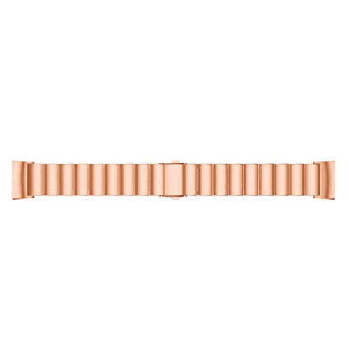 MoreToys Compatible Fitbit Charge 3 Band, Stainless Steel Replacement Accessory Sport Wristband Watch Strap Bracelet Fitbit Charge 3 Fitness Tracker (Rose Gold)
