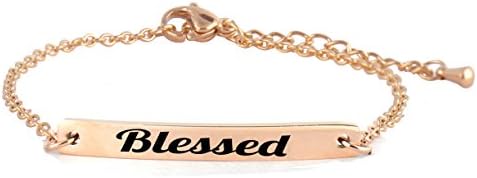 Blessed Name Curved Bar Bracelet Rose Gold Girls Delicate Dainty Best Friend Jewelry Gifts