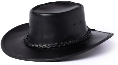 Minnetonka Fold-Up Outback Hat -Leather Brim Hat Made with Genuine
