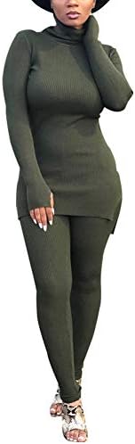 Aiyou Women's Two Piece Outfits - Casual High Neck Tunic Tops and Skinny Pants Set