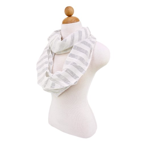 Premium Striped Glitter Infinity Loop Fashion Scarf, White