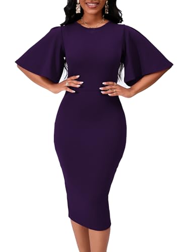 Flare Short Sleeve Denim Bodycon Midi Dress main image 1