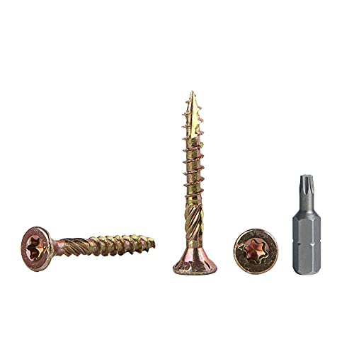 300 Stück gelb verzinkter Stahl 3,5 x 45 mm Holzschrauben Torx Kopf Typ 17 Senkkopf Spanplattenschrauben (300, 3,5 x 45…