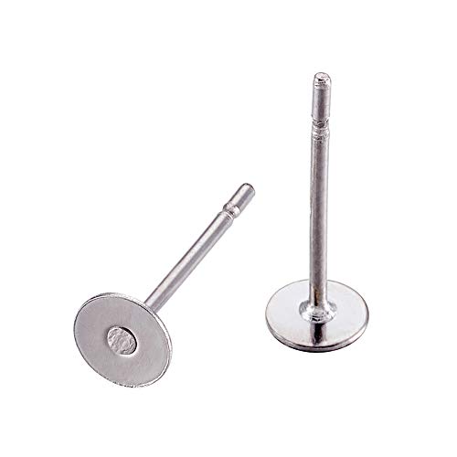 Craftdady 500Pcs Hypoallergenic Stainless Steel Flat Round Blank Peg Earrings Posts Flat Pad Ear Stud Components Earring Making Findings 12x4mm - Thumbnail 2