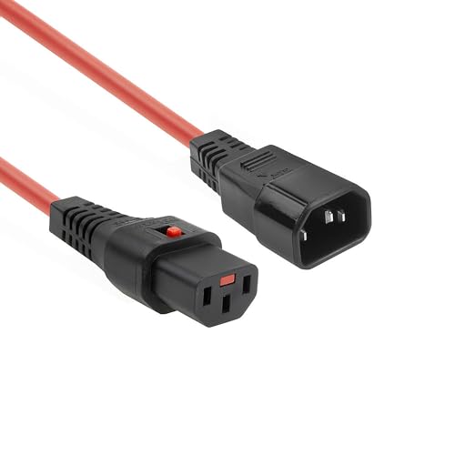 ACT C13 IEC Lock – C14 Netzkabel, Kaltgerätekabel 1.5 Meter, C13 Buchse nach C14 Stecker, für PDU, Server, Netzwerkgeräte, Farbe Rot – AK5194