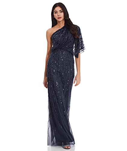 Adrianna Papell Women’s Long Beaded Dresses, Dusty Navy, 14
