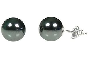 1000 JEWELS Trustmark 925 Sterling Silver 8mm Created Black Hematine Ball Stud Post Earrings
