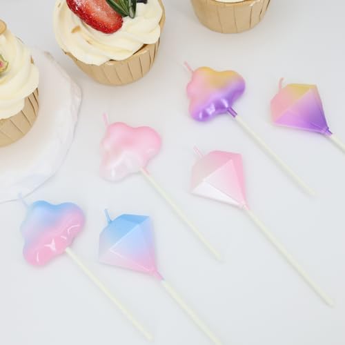 Saododku Birthday Candles, Gradient Color Birthday Candles for Cake, 3PCS Cloud Shaped Birthday Candles Sparklers, 4.1