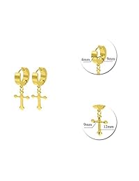 Mens Womens Stainless Steel Dangle Hinged Hoop Huggie Earrings(3 Pairs)