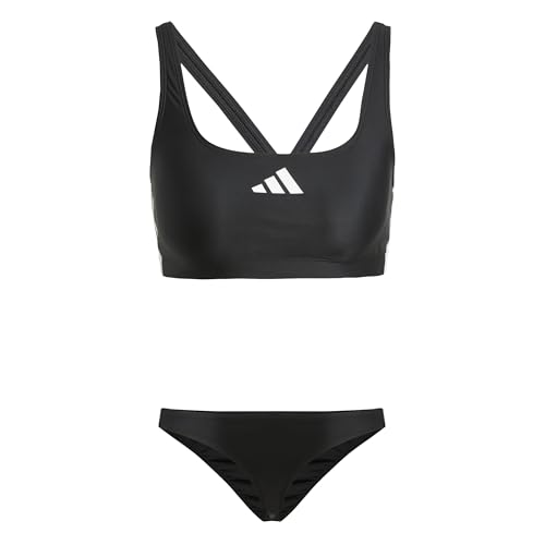 adidas Womens 3 Stripes V-Back Bikini Swimwear, Black/White, 34