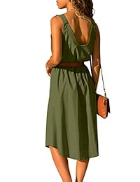 GOSOPIN Vestido de mujer con cuello en V y botón hacia abajo con bolsillos