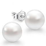 Feramox Sterling Silver Freshwater Pearl Earrings Round Ball Studs for Women Girls
