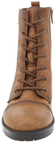 Sugar Women's Women's Kiki Block Heel Lace Up Low Shaft Ankle Combat Boot with O Ring Buckle Cognac w/Gore 6.5