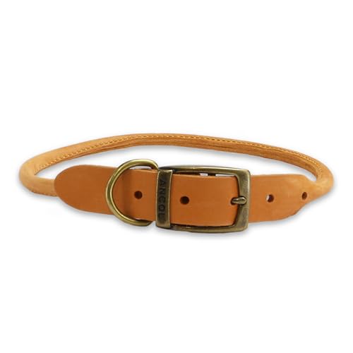 Ancol Timberwolf Round Leather Dog Collar in Mustard - Comfortable Top Grain Bridle Leather Pet Accessory - Adjustable Puppy Neckband - 50-59cm Size 7