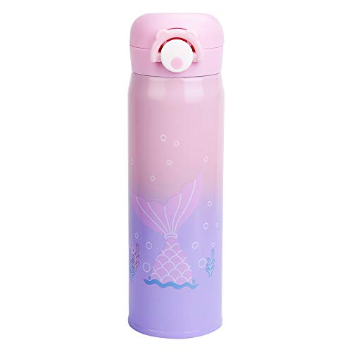 Kids Water Bottle Thermoses Mermaid Water Bottle Cup Metal Stainless Steel Vacuum Insulated Water Flask for School Kids Girls Leak Proof BPA Free (Pink-purple mermaid 17oz) - Thumbnail 7