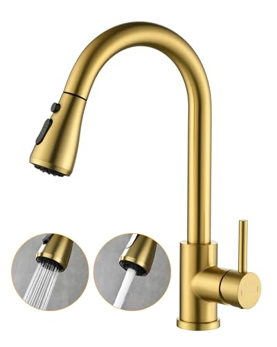 Wasserhahn Küche Ausziehbar,Hochdruck Küchenarmatur mit Herausziehbarer Brause Mischbatterie Küche mit 3 Funktionen 360°Drehbar,Kitchen Faucet Zwei Sprühfunktio