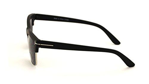 Translucent Soft Matte Classic Vintage Half Rim Retro Square Sunglasses - Dark Lens (Black, Black)
