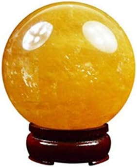 Sinen 3.6cm-4.2cm Small Size Natural Citrine Calcite Quartz Crystal Sphere Citrine Ball Healing Gemstone +Wooden Stand