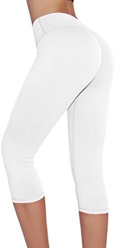 Unicorn scholar Women's High Waist Yoga Capri Leggings Pants (Large, White)