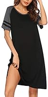 Hotouch Night Shirts for Women Nightgown Striped Sleeve Sleepwear Boyfriend Nightshirts S-XXL