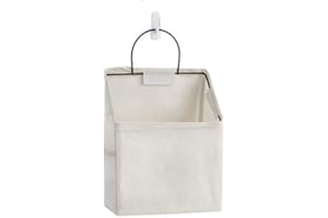 Fantasyon Wall Hanging Storage Bag, Waterproof Over The Door Closet Organizer Hanging Pocket Linen Cotton Organizer Box Containers for Bedroom, Bathroom (White)