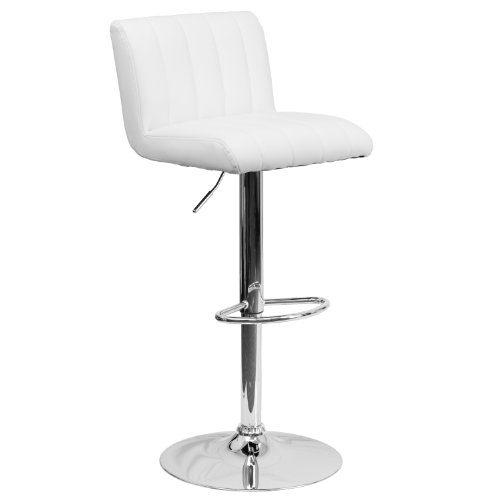 Flash FurnitureContemporary White Vinyl Adjustable Height Barstool with Vertical Stitch Back/Seat and Chrome Base
