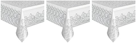 White Lace Plastic Tablecloth, 108" x 54 3 pack