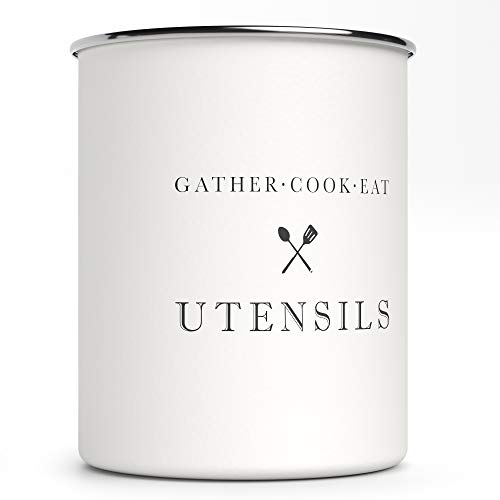 Barnyard Designs White Utensil Holder for Kitchen Countertop, Farmhouse