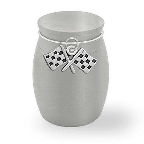 Small Mini Drag Racing Memorial Checkered Flag Ashes Holder Container Jar Vial Brushed Stainless Steel Cremation Funeral Urn Memorial for Dad Grandpa