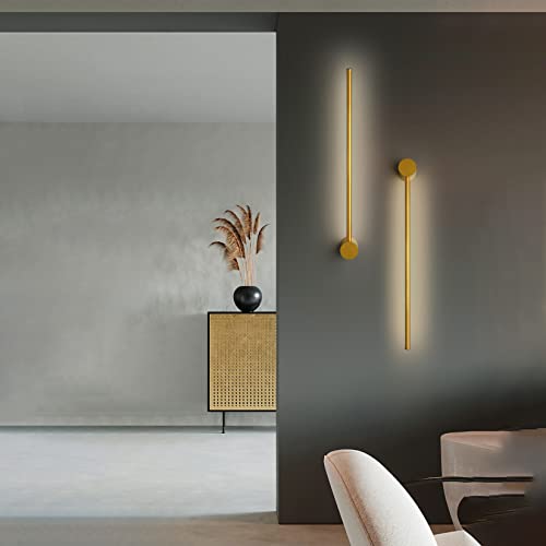 Sunsign iluminación for Pared de tira larga de luz de pared lineal LED moderna, Diseño creativo giratorio Fondo de la sala de estar Dormitorio Cabecera de cama lámpara de pared interior (60CM-Gold)