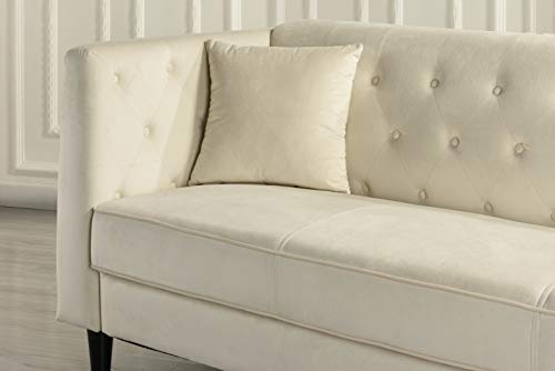 Mid-Century Tufted Velvet Sofa, Living Room Couch with Tufted Buttons (Beige)