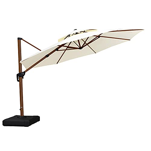 PURPLE LEAF 300 cm Sonnenschirm Gartenschirm Kurbelschirm Ampelschirm Terrassenschirm, Holzoptik Mast, Crème…