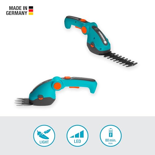 Gardena ComfortCut Li Cordless Grass and Shrub Shears Set, Lawn Edging Shears and Shrub Cutter, Angled Comfort Handle with LED Display, Blade Change without Tools (9888-20)