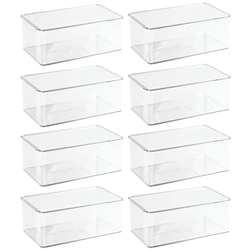 mDesign Plastic Stackable Toy Storage Bin Container Box with Hinge Lid for Organizing Living